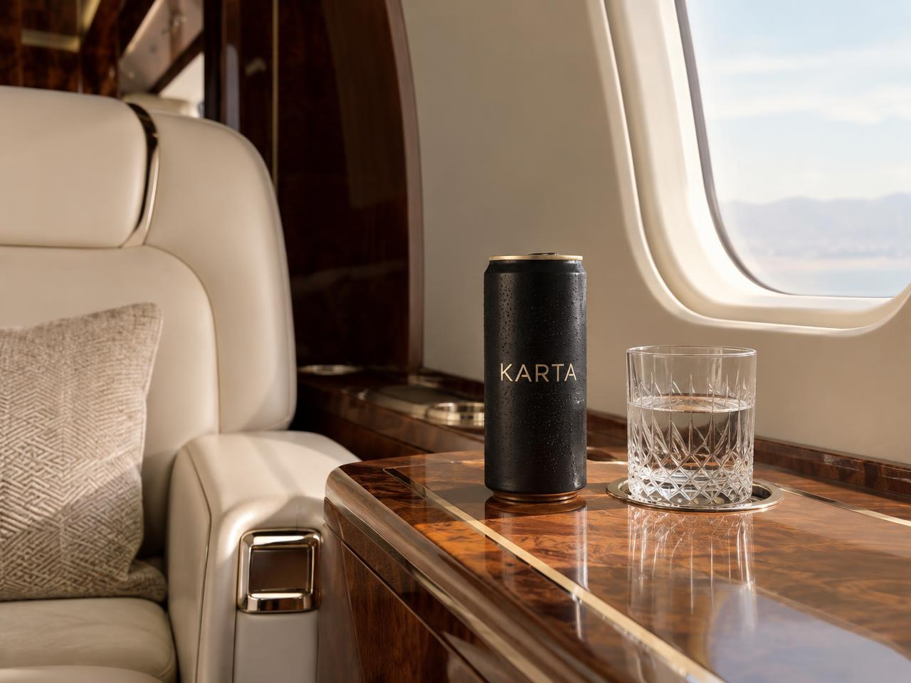 Karta can in a private jet cabin