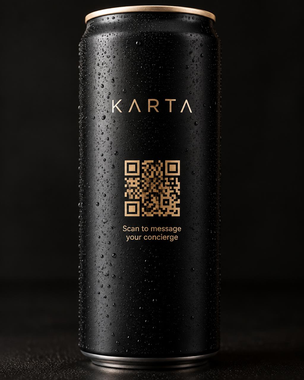 Back of a Karta can with concierge QR code