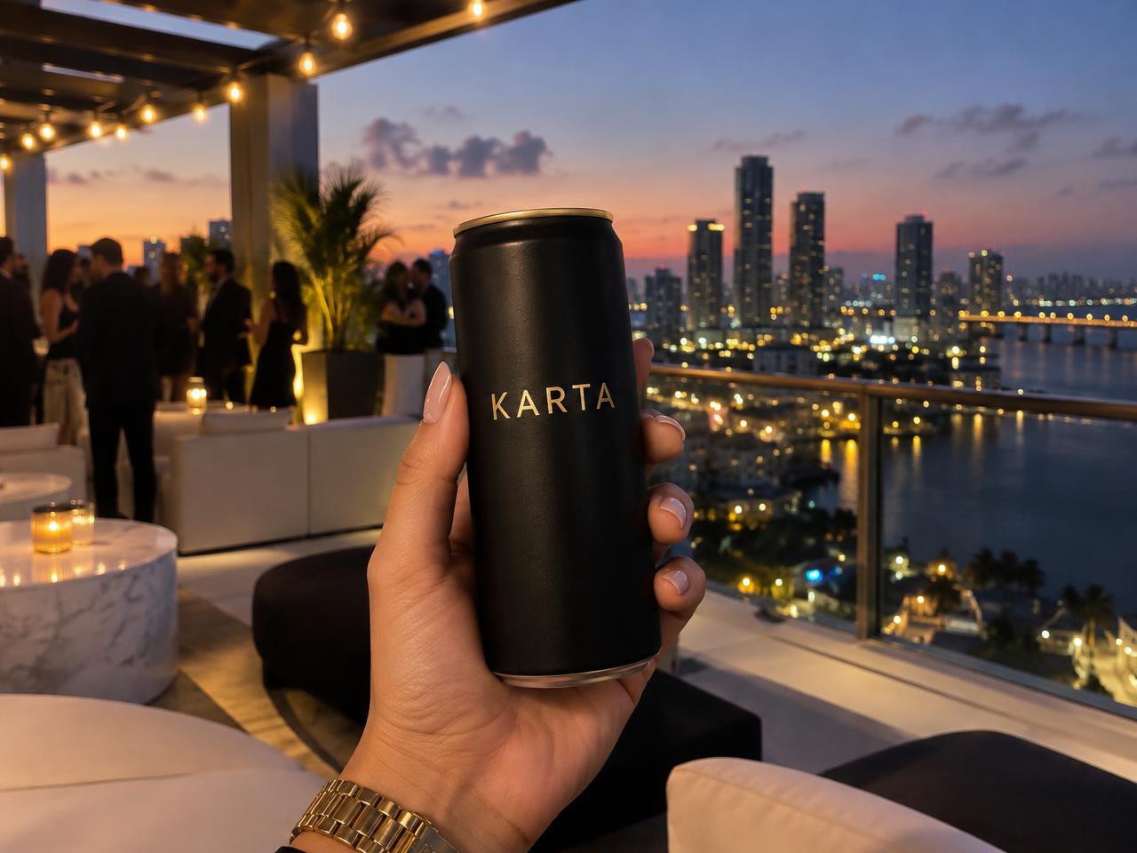 Miami rooftop evening event with a Karta can