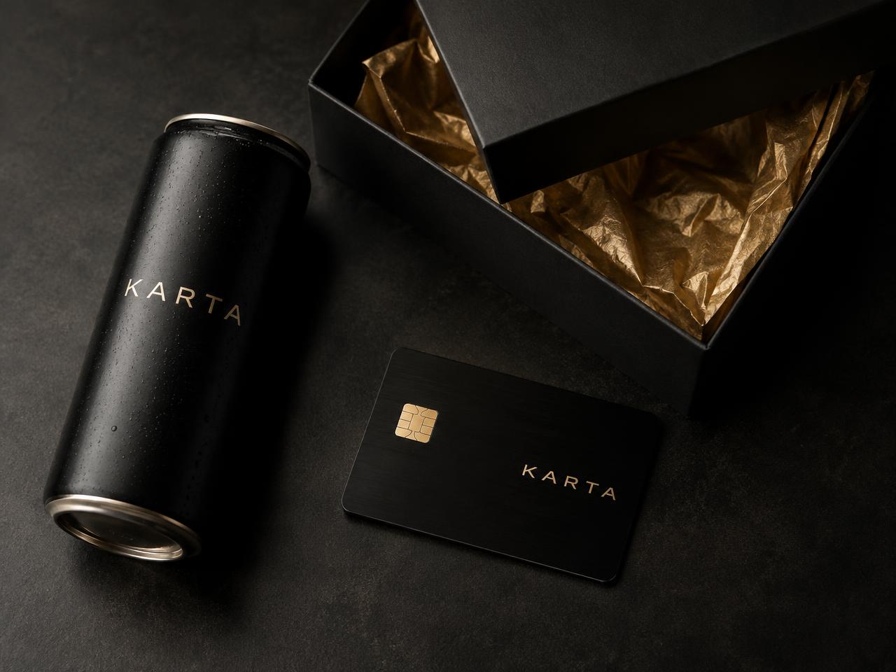 Karta can with metal card and welcome box